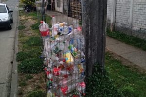 Reciclaje de botellas plásticas en obra